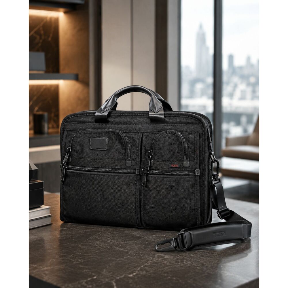 TUMI Alpha 26114DH Laptop Briefcase Black Ballistic Nylon Bag w/ Shoulder Strap